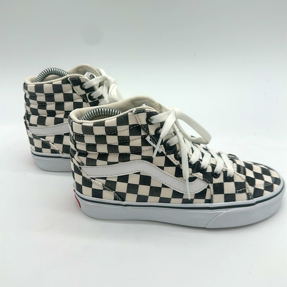 Vans Sk8 Hi Shoes Sneakers Women’s 5.0 Black White Canvas Checkerboard - Picture 4 of 13